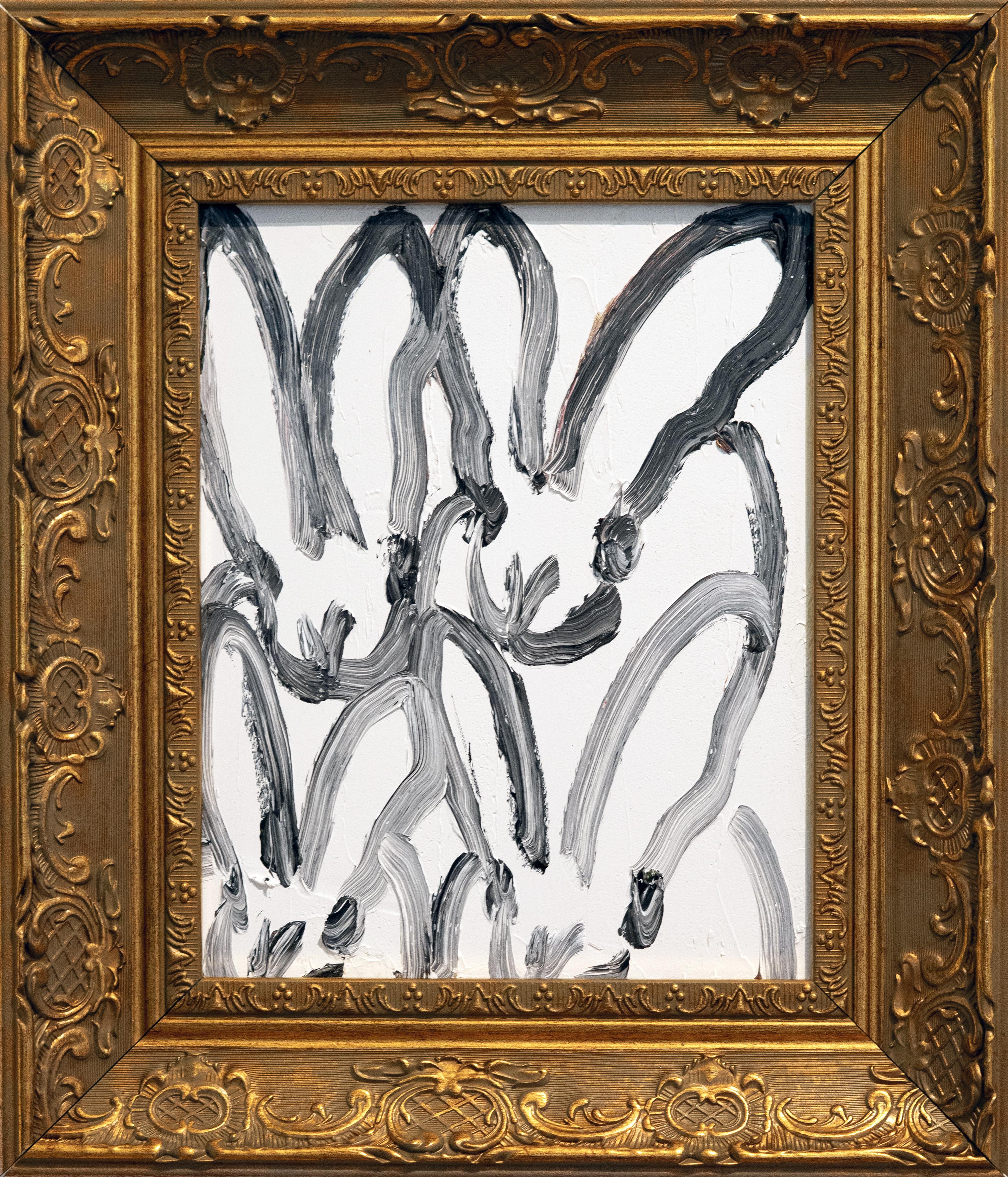 Hunt Slonem "4 Huddle Hutch" Original bunnies painting in oil