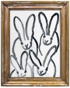 Hunt Slonem, "4 Hutch Play", 24.5x18.5 Black and White Bunny Rabbit Oil Painting