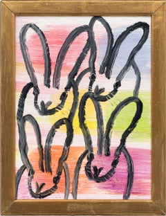 Hunt Slonem "4 Play Bunnies" painting