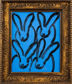 Hunt Slonem "4 Play" Neoexpressionist Black Bunnies Oil On Wood Antique Frame