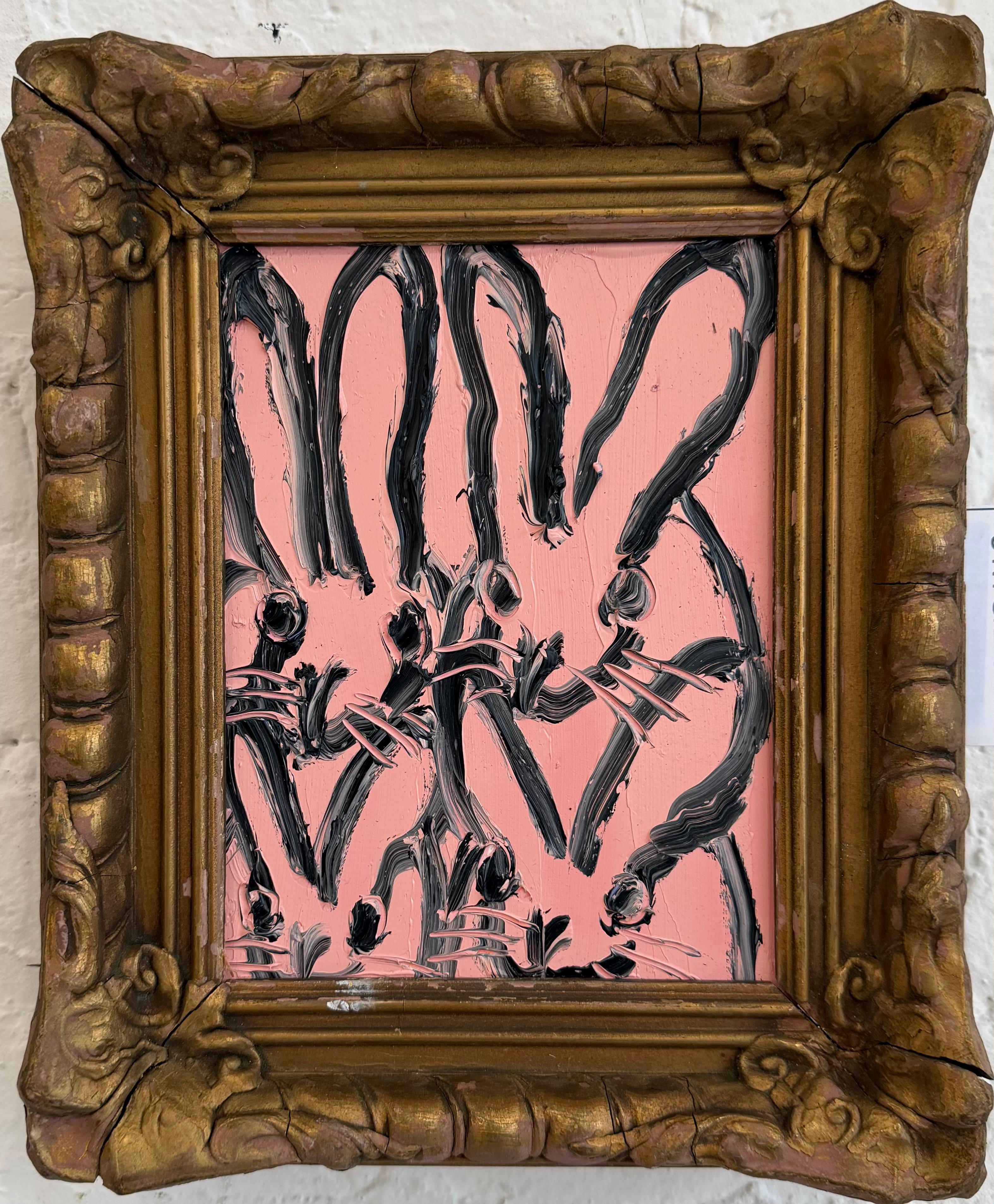 Hunt Slonem "4 Square" Black and Pink Bunnies