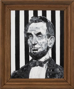 Hunt Slonem "Abraham Lincoln" Portrait with Black and White Stripes