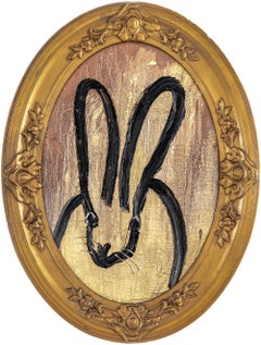 Hunt Slonem "Pomeriggio" Quadro olio su legno neo-espressionista coniglietto incorniciato