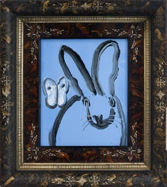 Hunt Slonem "Air & Earth" Blue Bunny and Butterfly Painting