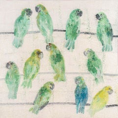 Hunt Slonem "Amazonas y Pionus" Aves Verdes