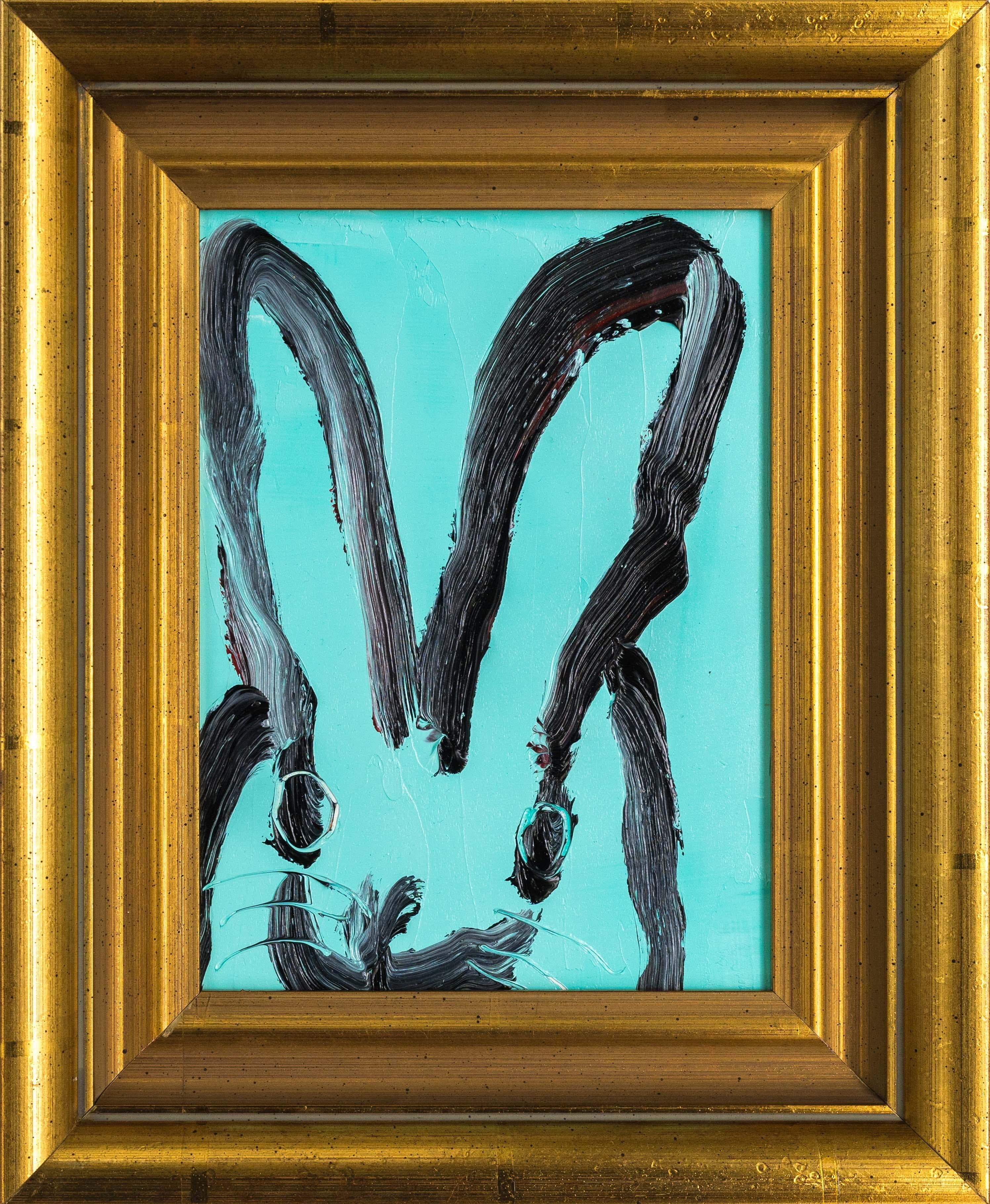 Hunt Slonem "Aqua Man" Coniglietto azzurro
Un singolo coniglio gesticolato in nero su sfondo blu in una cornice vintage

Senza cornice: 8 x 6 pollici
Incorniciato: 11 x 9 pollici
*I dipinti sono incorniciati - Tieni presente che i dipinti di Hunt