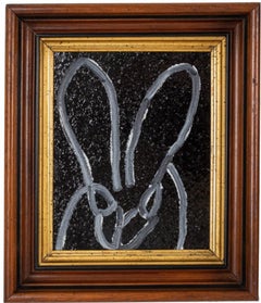 Hunt Slonem, "Art" Black and White Oil and Diamond Dust Bunny in Antique Frame