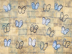Hunt Slonem "Ascension Methuen" Blue and Gold Butterflies
