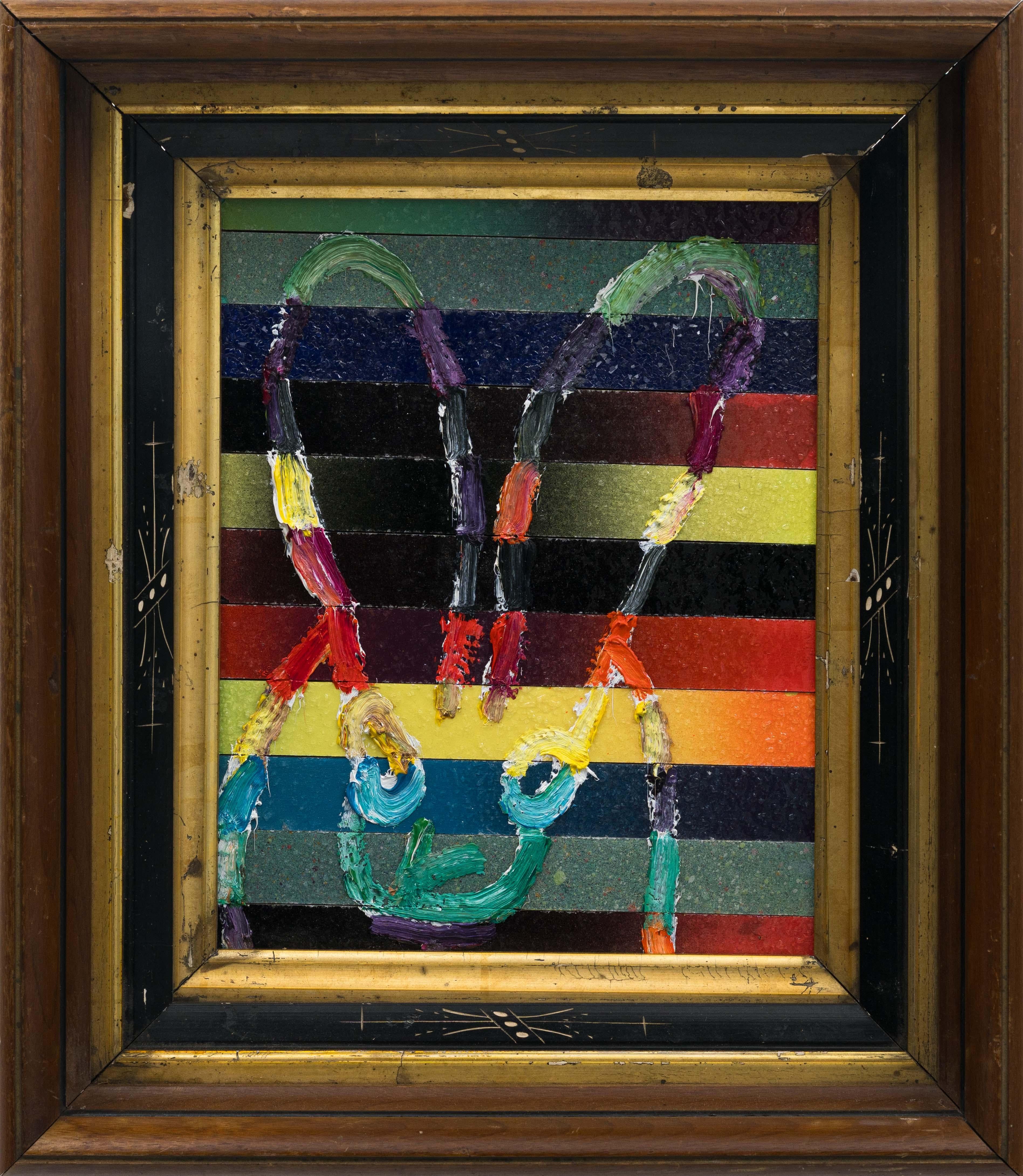 Hunt Slonem "Banded Signet" Multicolor Diamond Dust Bunny
A single bunny gestured in different colors of Diamond Dust in an antique frame

Unframed: 10 x 8 inches
Framed: 15.5 x 13.5 inches
*Painting is framed - Please note Hunt Slonem paintings