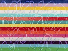 Hunt Slonem, "Banked Banded" 30x40 Peinture à l'huile sur lapin à rayures multicolores