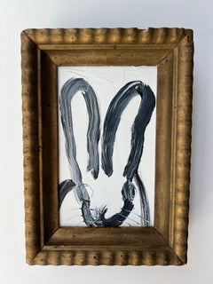 Hunt Slonem "Barbara" Black Outline Bunny on White Background