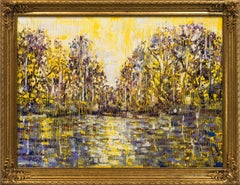 Hunt Slonem "Bayou La Fouche Sunset" Neoexpressionist Framed Oil Wood Painting