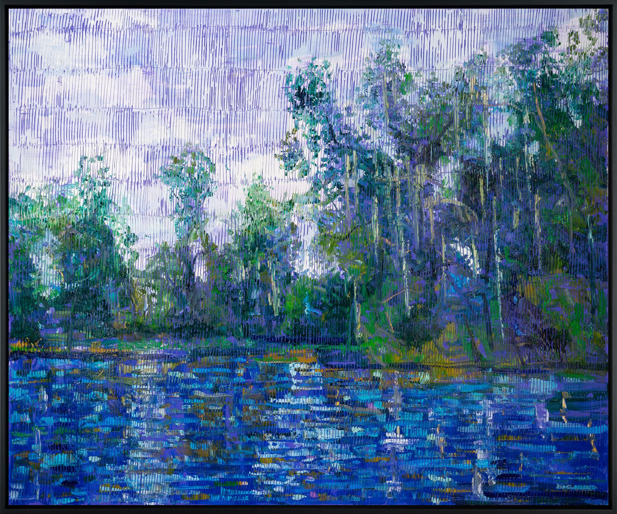 Hunt Slonem "Bayou Storm Watch Old River" Richly Textured Landscape