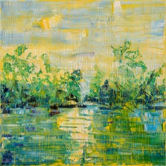 Hunt Slonem "Bayou Teche July 18" Yellow Green Blue Bayou Landscape