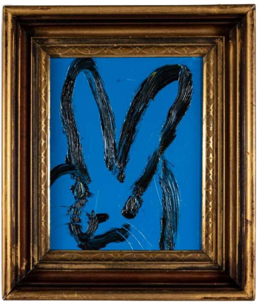 Hunt Slonem, "Billy", 10x8 Royal Blue Contemporary Bunny Oil Painting on Board