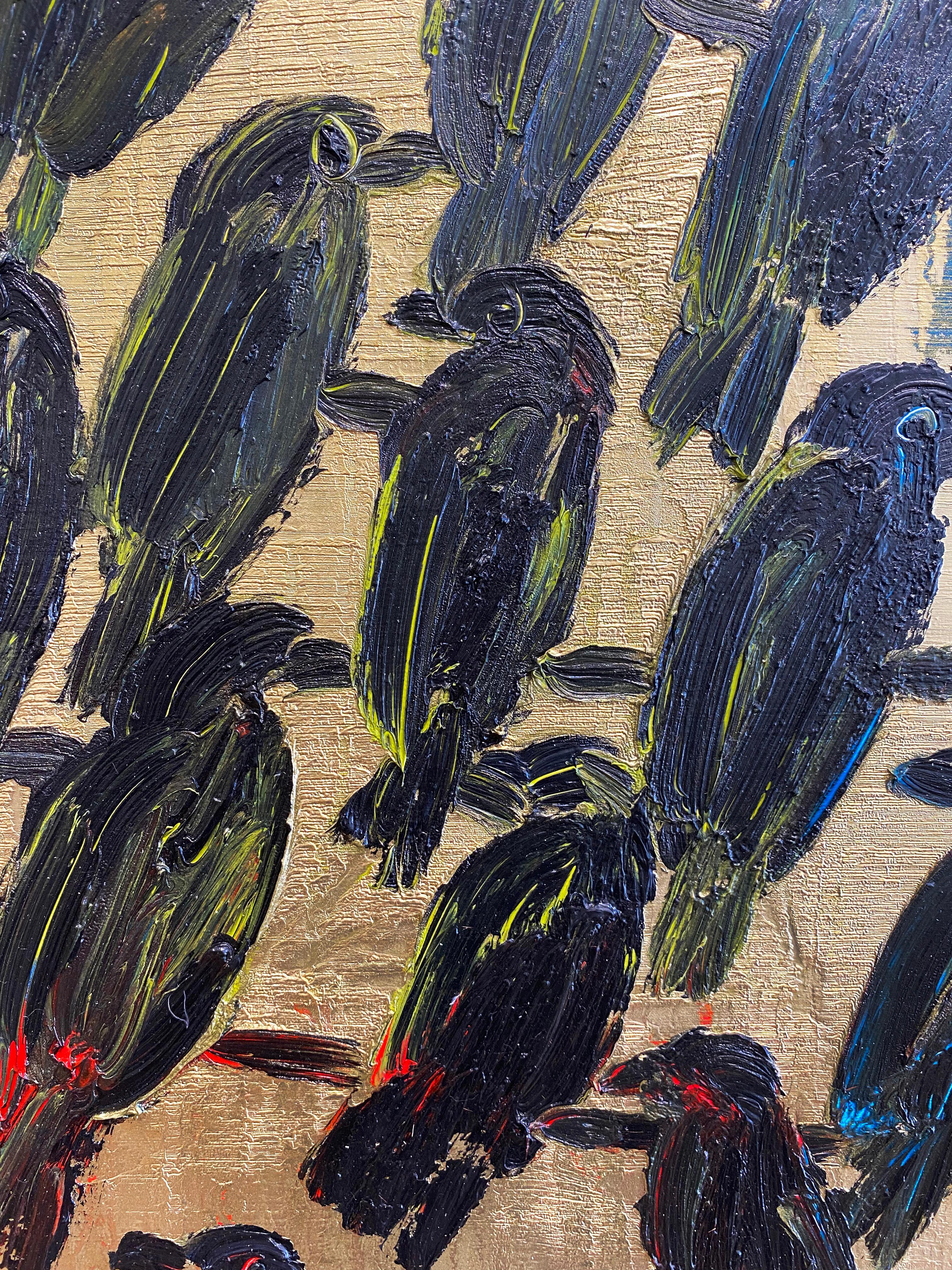 Hunt Slonem Birds Oil Painting 'Finches Bishops' 2