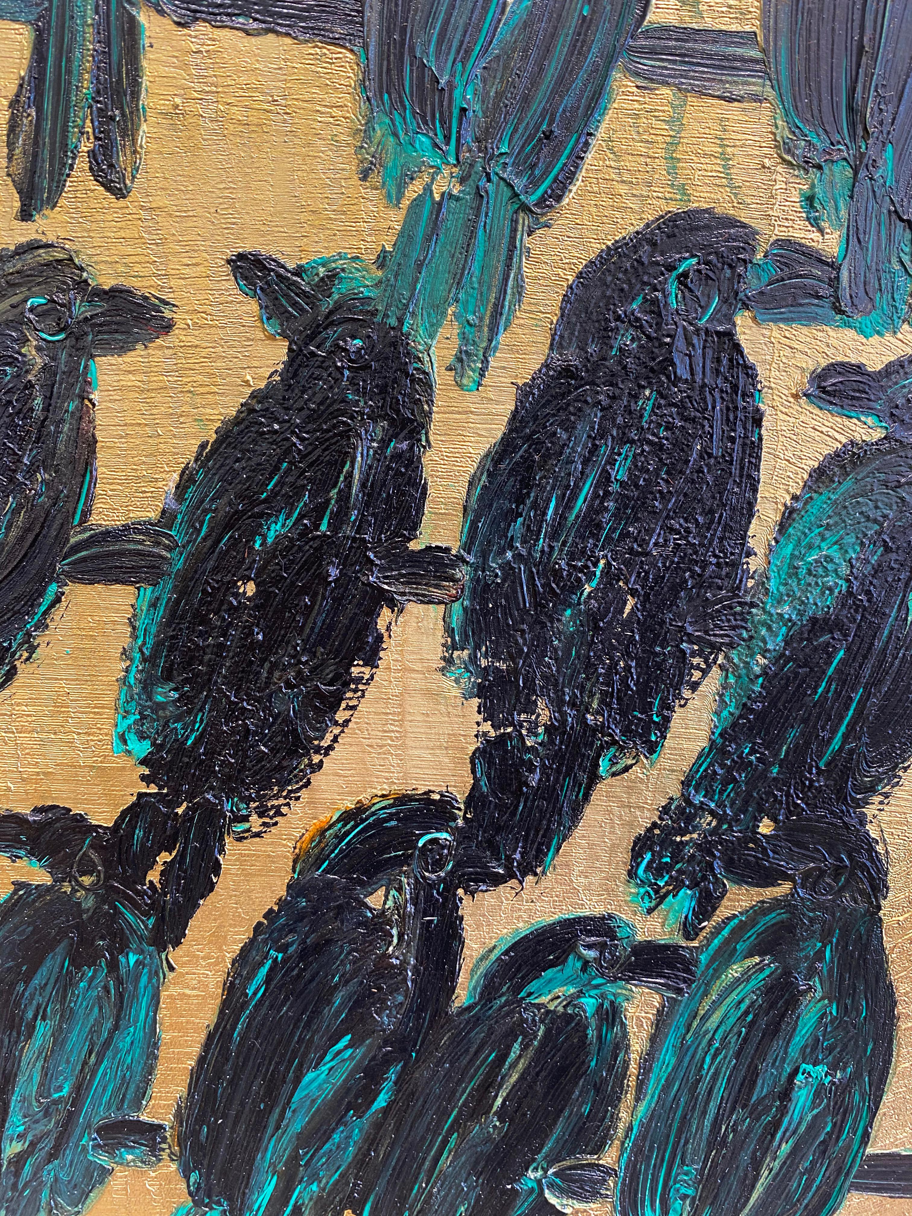 Hunt Slonem Birds Oil Painting 'Finches Bishops' 3