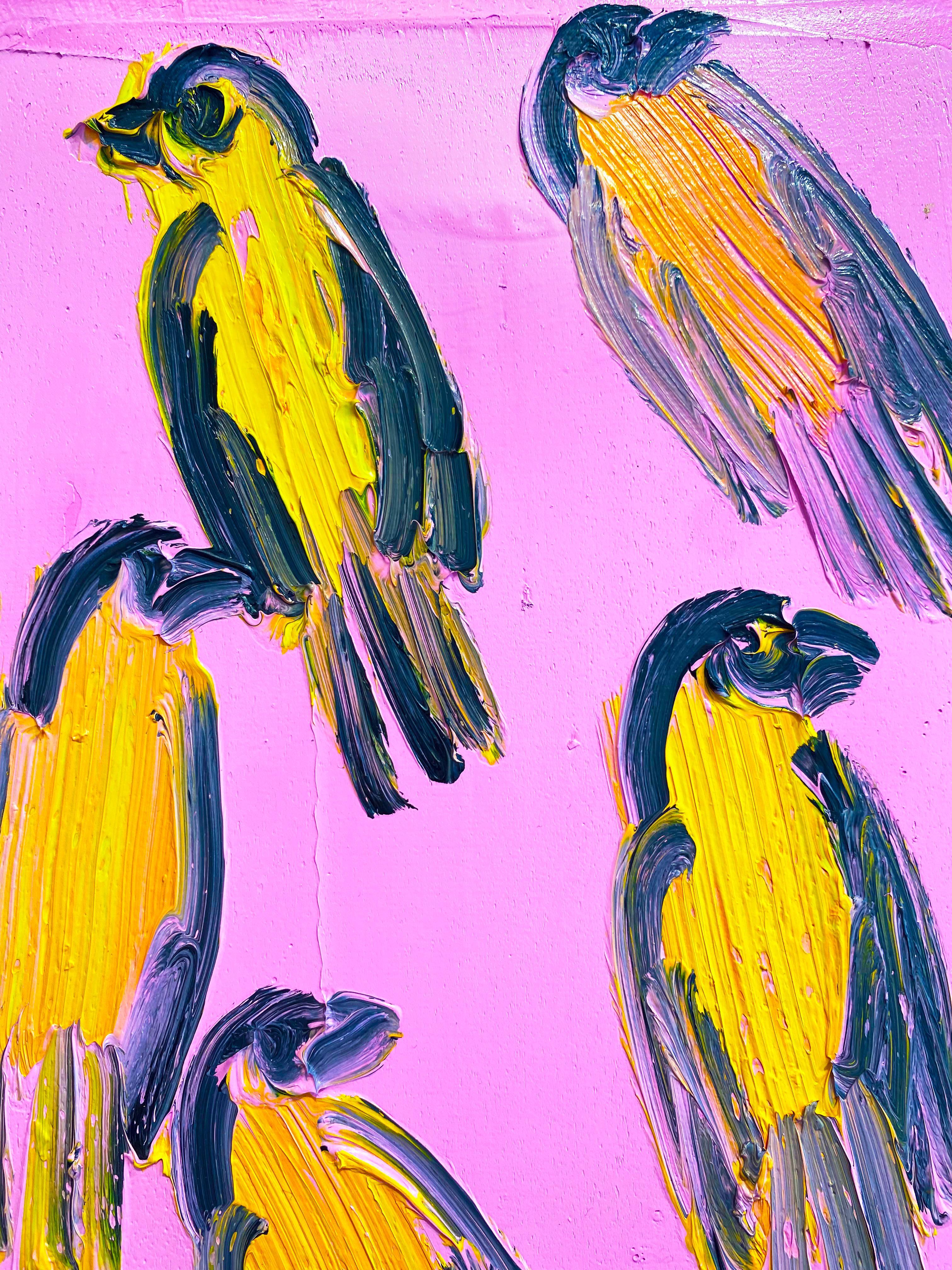 Hunt Slonem Birds Oil Painting 'Green Singers' 3