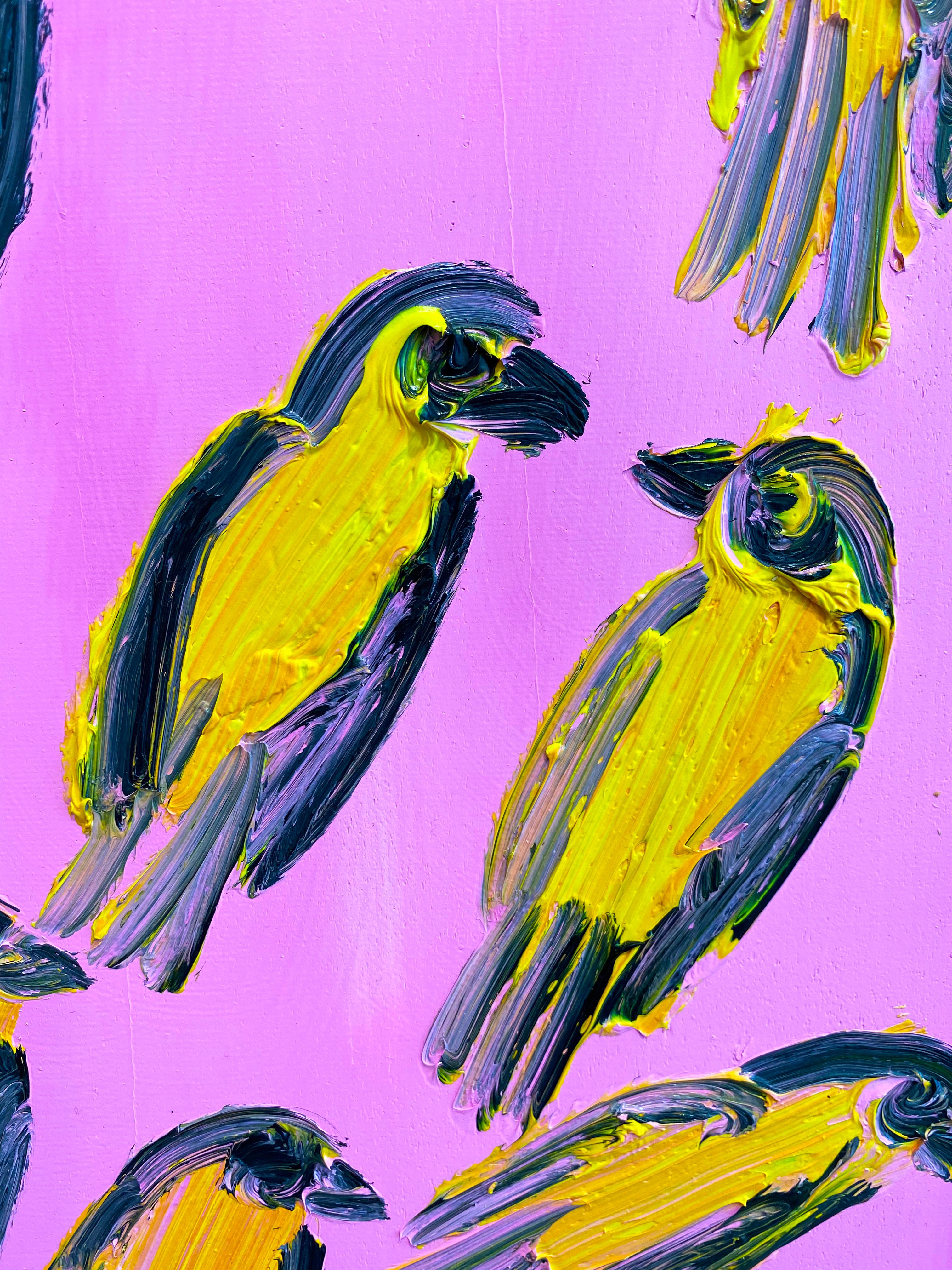 Hunt Slonem Birds Oil Painting 'Green Singers' 4