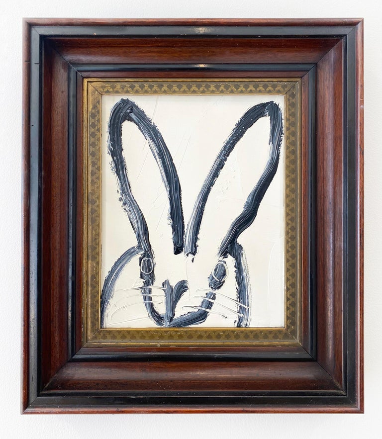 Hunt Slonem Black and White Bunny Oil Painting 'Barbara' For Sale 1