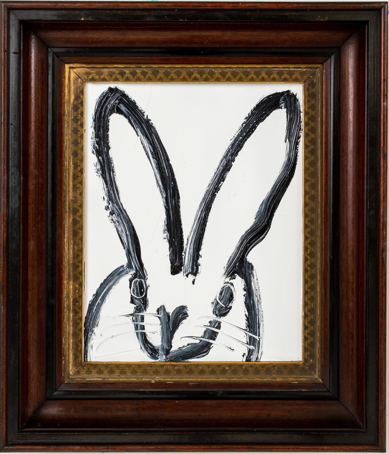 Hunt Slonem Black and White Bunny Oil Painting 'Barbara'