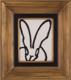 Hunt Slonem "Black Bunny on White", Diamond Dust and Oil Painting on Board, 2019