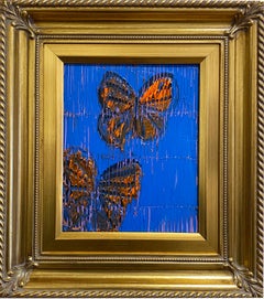 Hunt Slonem blue and orange butterflies painting 'Monarchs'