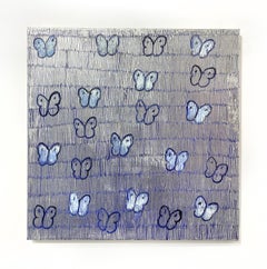 Hunt Slonem "Blue Ascension Cleo" Painting of Butterflies in oil on canvas