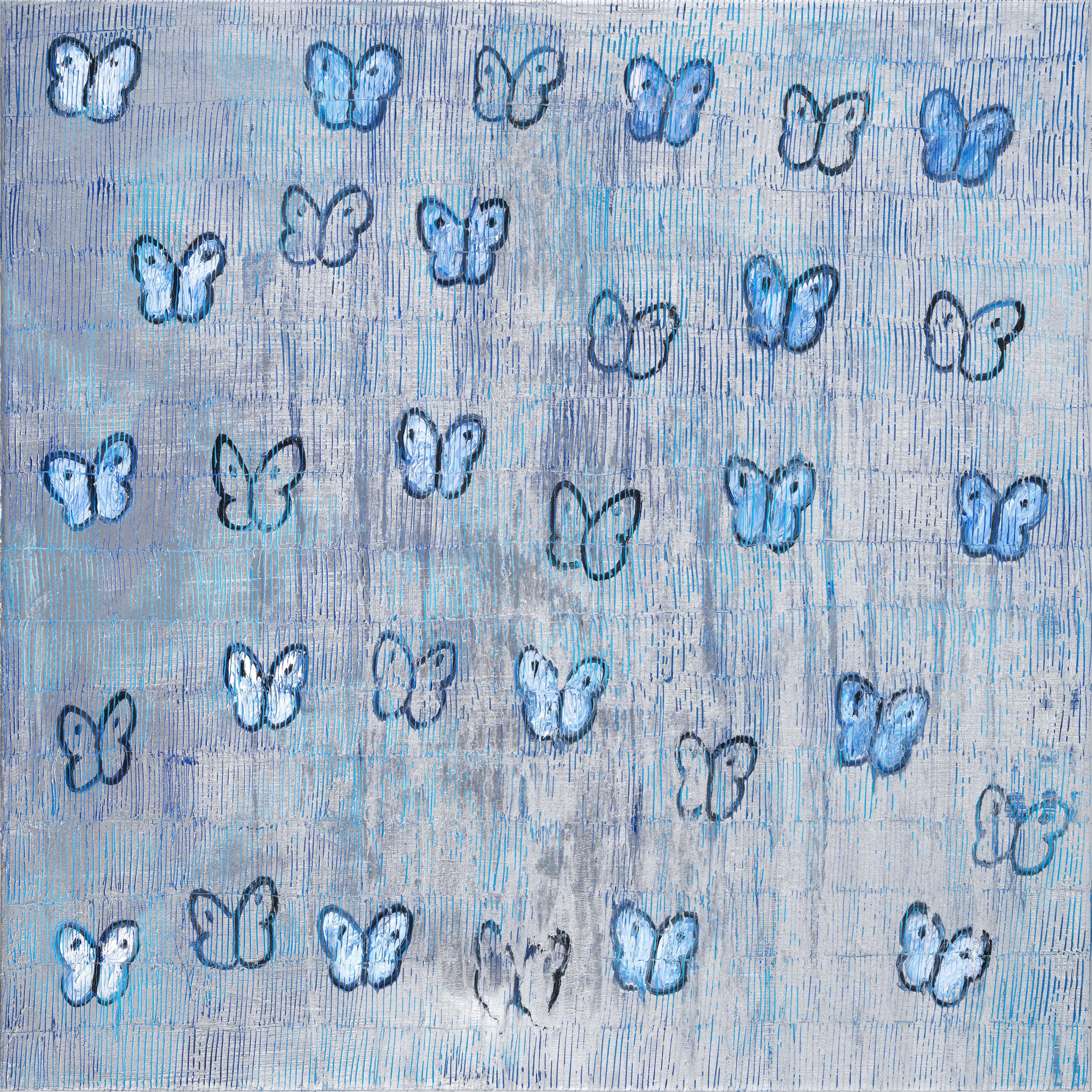 Hunt Slonem "Pascua Ascensión Azul" Mariposas Metálicas
Mariposas azules y blancas sobre fondo plateado
Lienzo 60 x 60 pulgadas
Sin enmarcar (opciones de enmarcado disponibles)
 
Hunt Slonem es un renombrado artista estadounidense conocido por sus