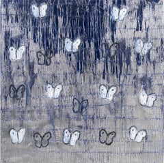 Hunt Slonem "Blue Ascension Rain Drops" painting of butterflies