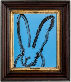 Hunt Slonem Blue Bunny Oil Painting 'Blue Tangle 2'