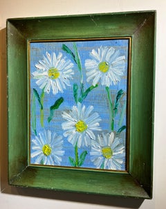 Hunt Slonem Flores metálicas texturizadas "Blue Daiseys