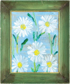 Hunt Slonem "Blue Daiseys" Fiori metallizzati testurizzati