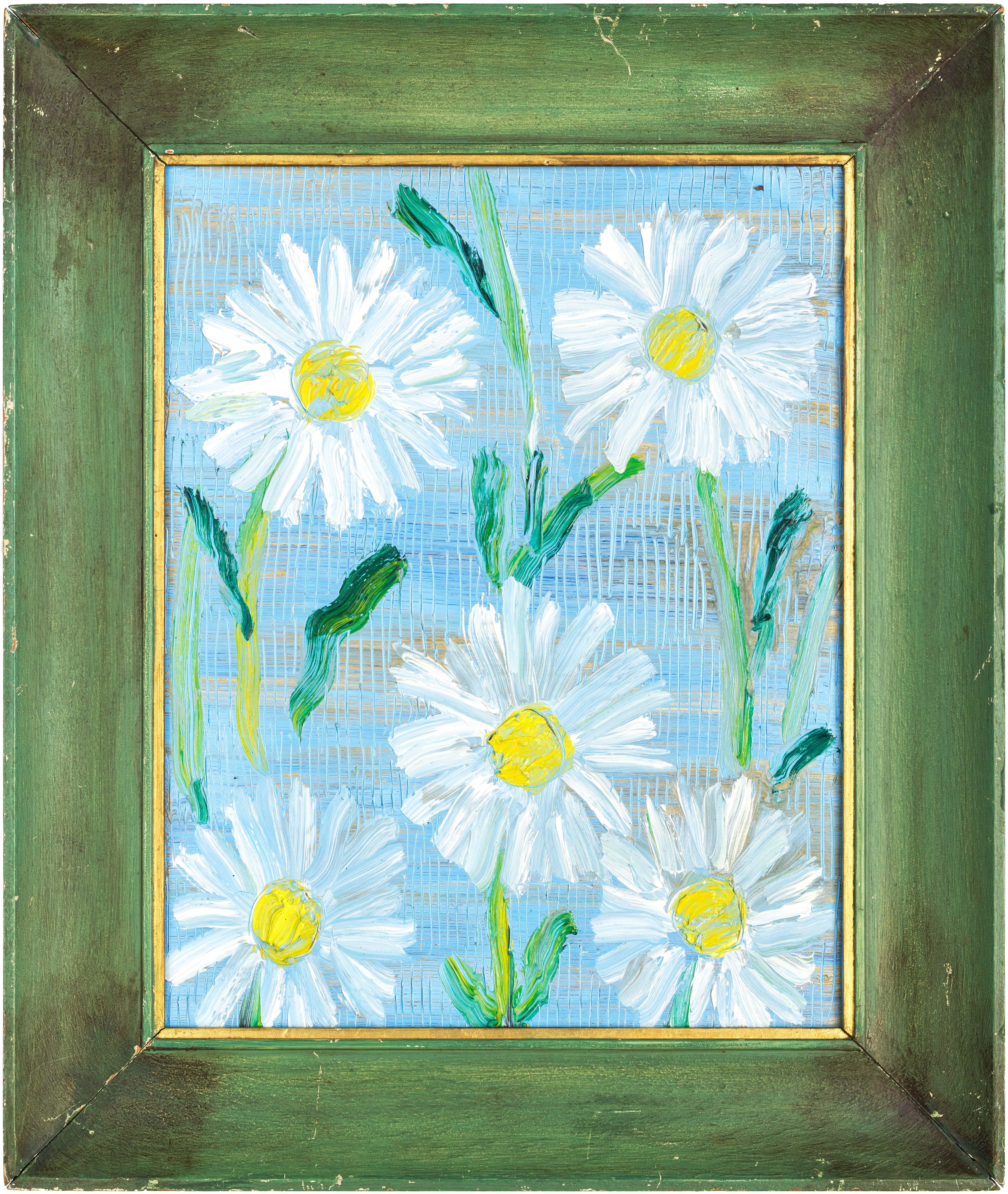 Hunt Slonem "Blaue Gänseblümchen" Texturierte Metallic-Blumen