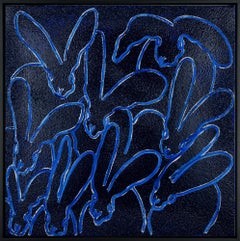 Hunt Slonem "Blauer Diamantstaub Gershwin" Öl & Acryl mit Diamantstaubhäschen