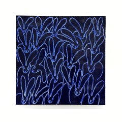 Hunt Slonem "Blue Diamond Dust (Spangle)" Unique oil painting of bunnies