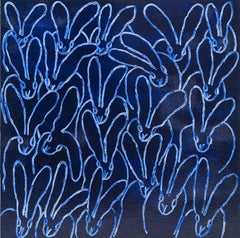 Hunt Slonem "Blue Diamond Dust (Spangle)" Unique oil painting of bunnies