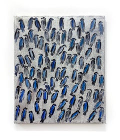 Hunt Slonem "Blue Finches (Cordon Bleau)" Original painting of birds in oil