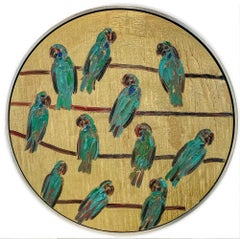 Hunt Slonem "Blue Front Amazon" Neoexpressionist Parrots Framed Oil on Canvas 