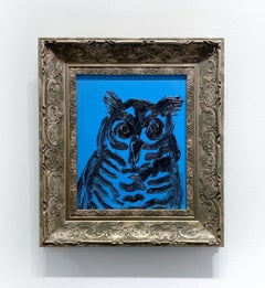 Hunt Slonem "Gufo blu" Quadro ad olio originale di gufo