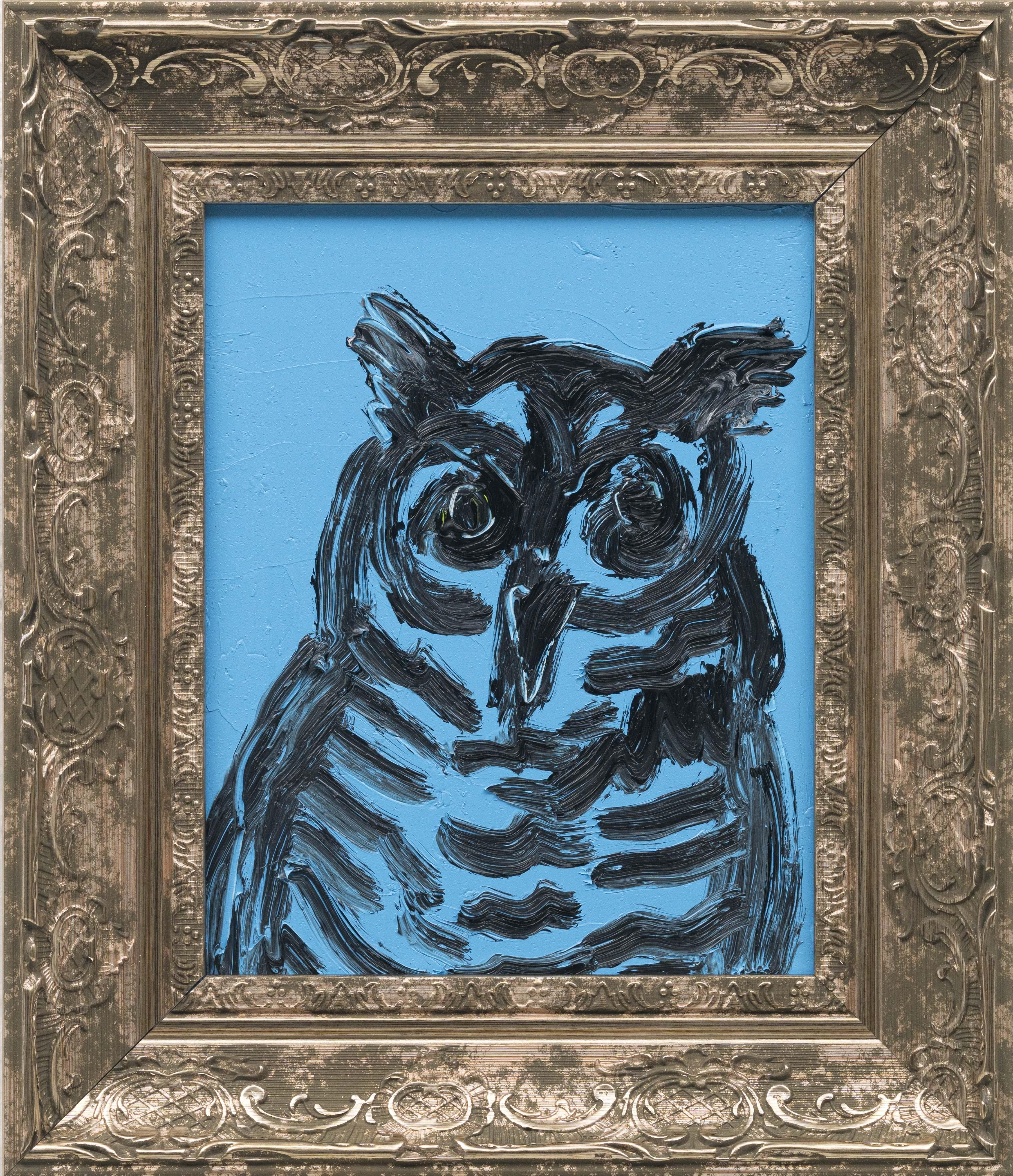 Hunt Slonem "Blue Owl" Original owl painting in oil