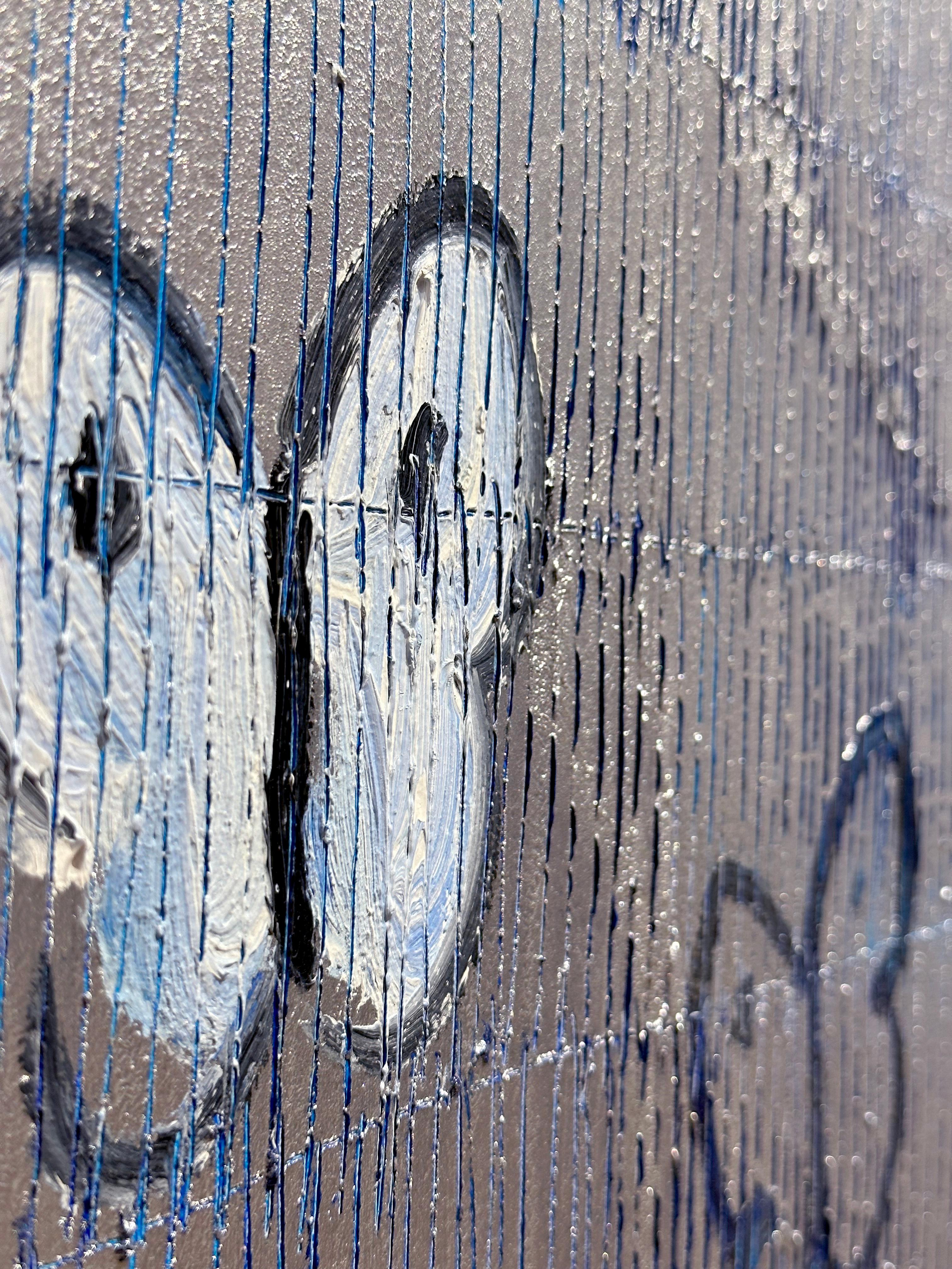 Hunt Slonem, « Blue Silver Ascension », peinture à l'huile papillon, texture argentée 40x40 4