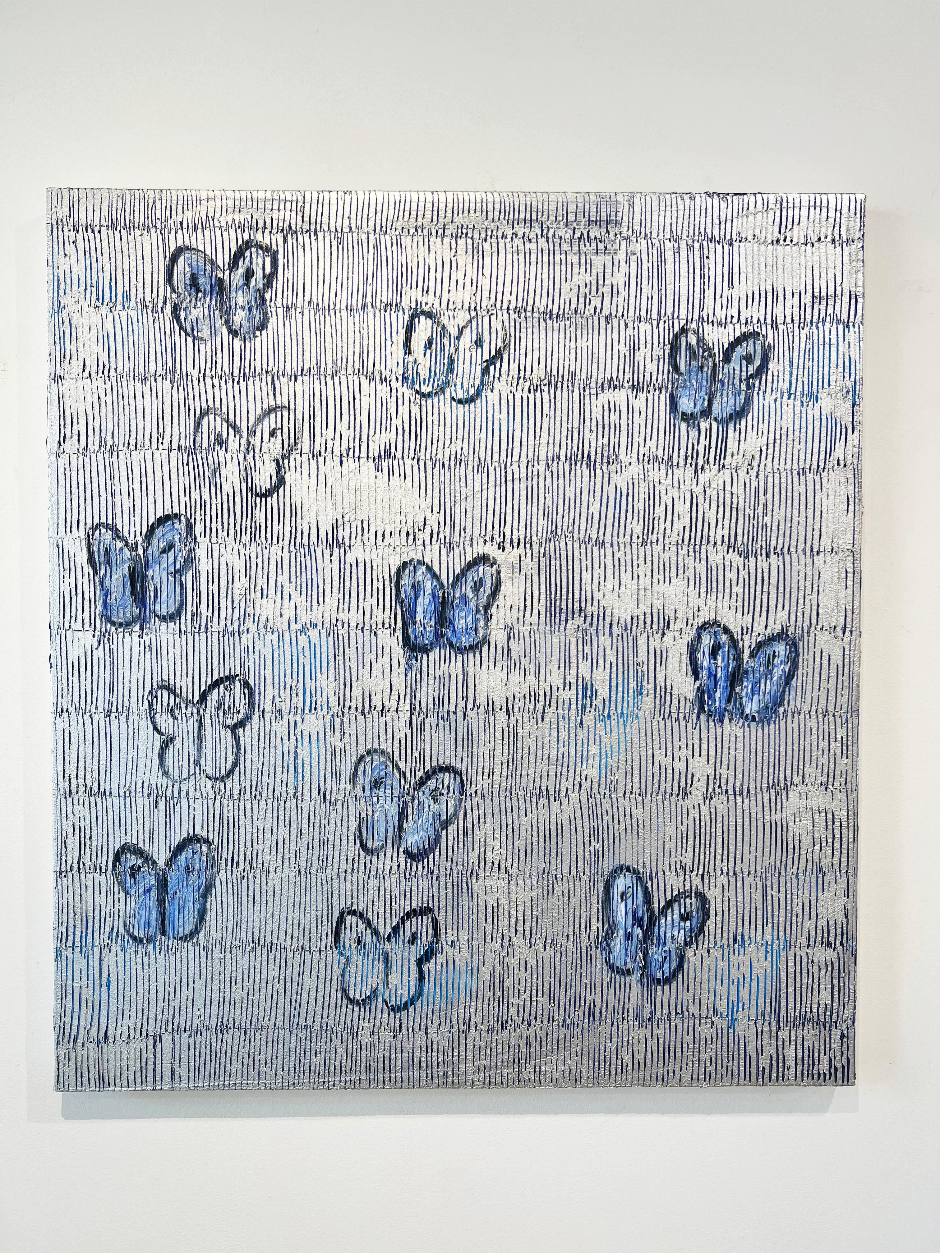 Hunt Slonem, Farfalle bianche e blu Pittura a olio, 'A. Silver Ascension' 1