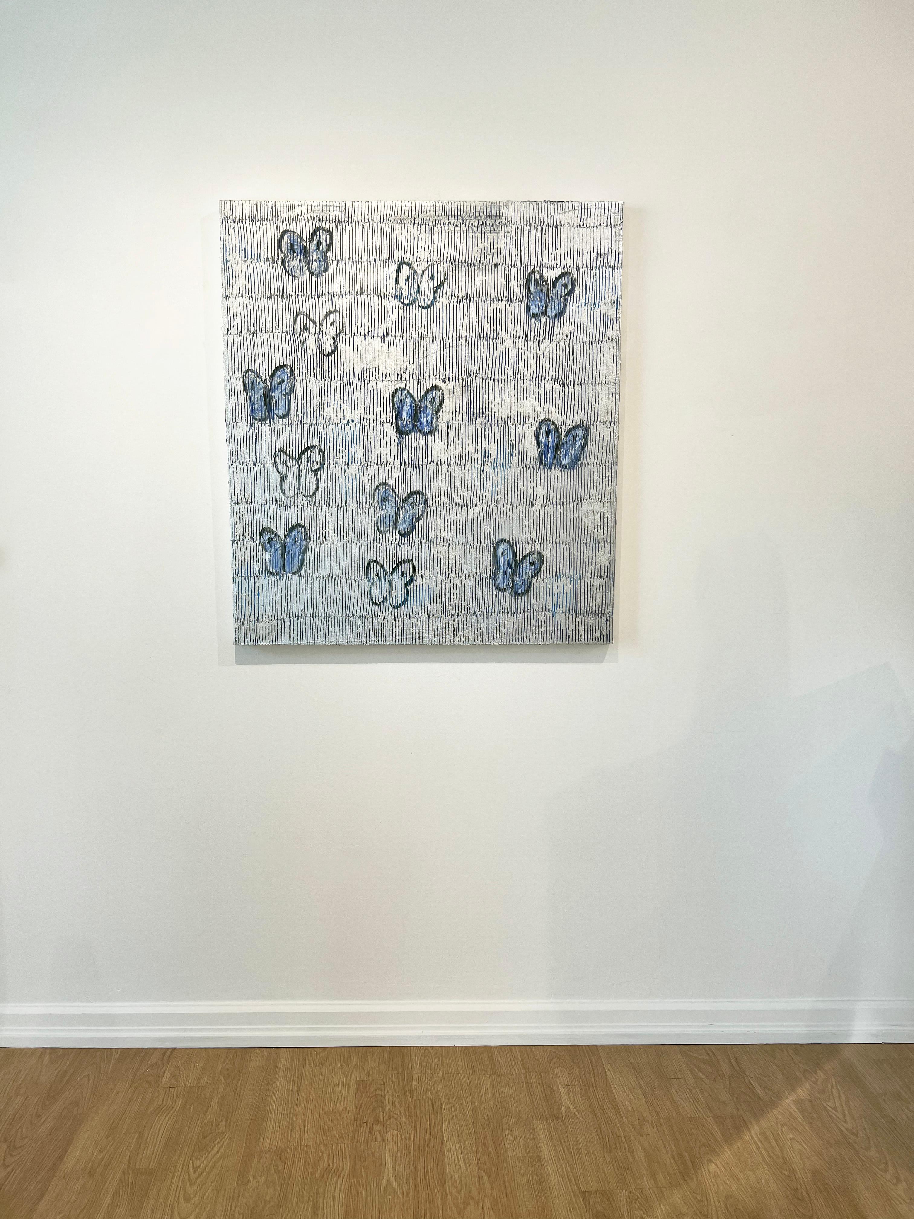 Hunt Slonem, Farfalle bianche e blu Pittura a olio, 'A. Silver Ascension' 3