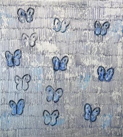 Hunt Slonem, Blue & White Butterflies Oil painting, 'Silver Ascension'