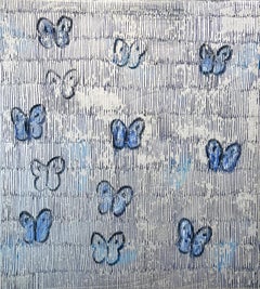 Hunt Slonem, Blau-weißes Schmetterlings-Ölgemälde, „Silberne Ascension“
