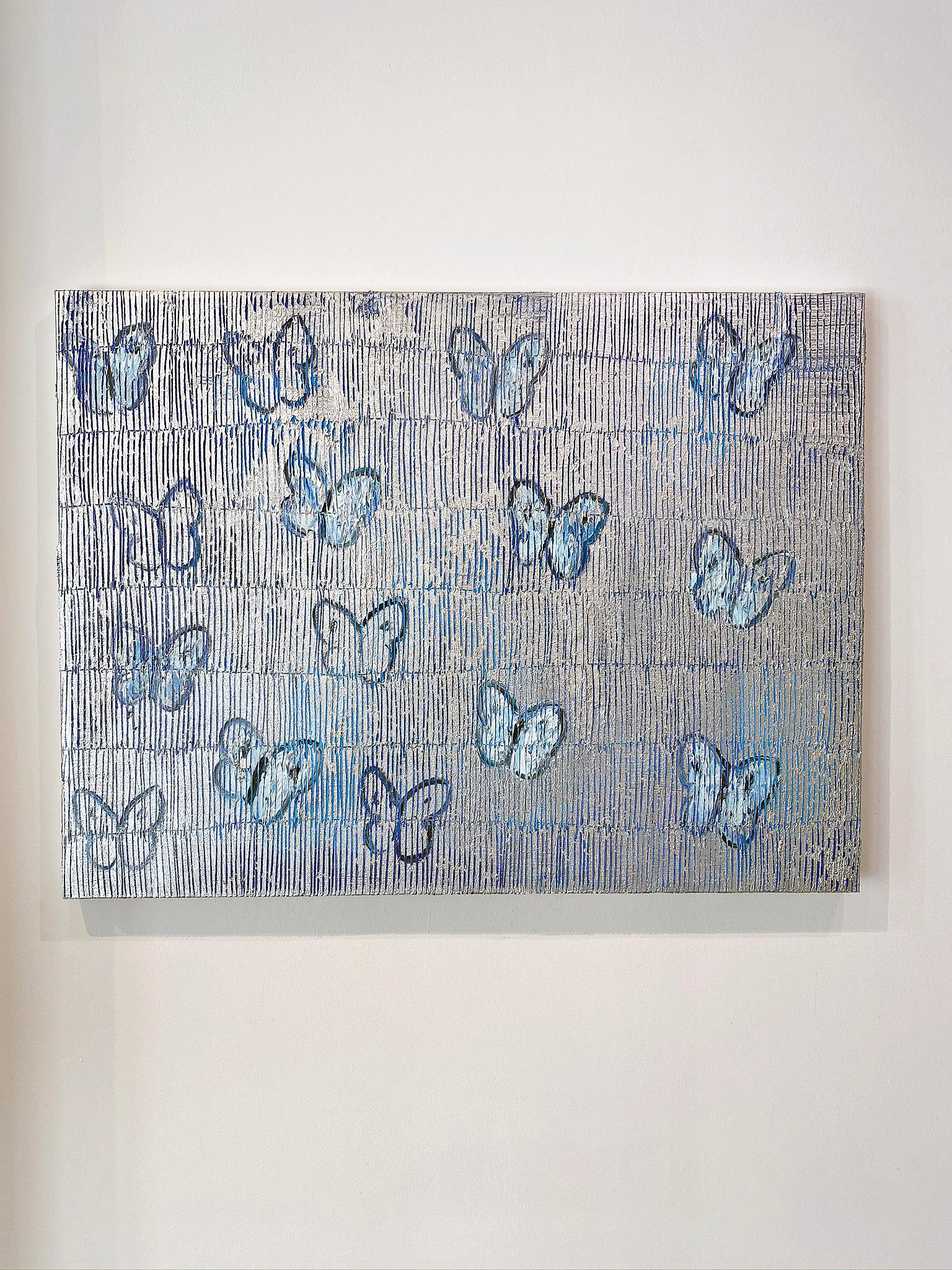 'Third Time Silver Ascension' 2019 by renowned New York City artist, Hunt Slonem. Oil on canvas, 30 x 40 in. This painting features a charming portrait of butterflies. The artist's ongoing experimentation with unconventional methodologies provide