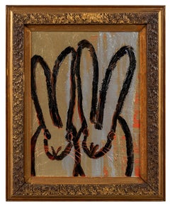 Hunt Slonem Bunny Oil Painting 'Double Bunny Silk Route'