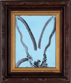 Hunt Slonem "Bunny on Blue", Oil Painting on Wood Board in Antique Frame, 2019
