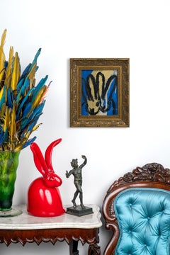 Hunt Slonem Bunny "Pair" in Blue, Gold and Silver